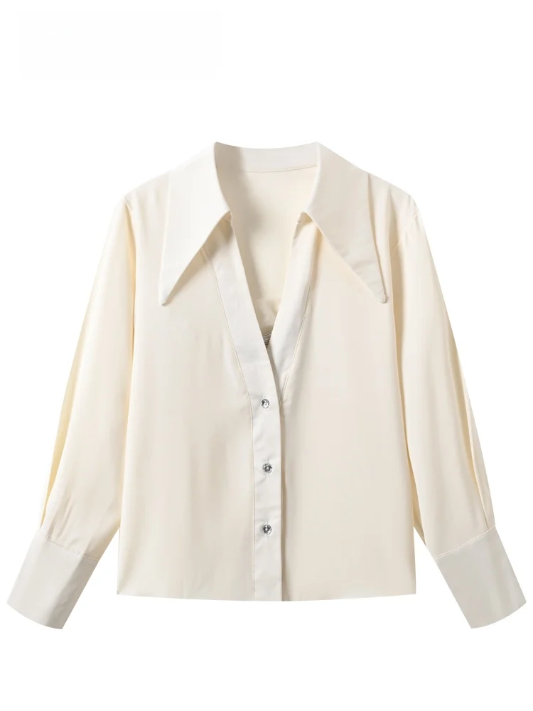 

Faionable Ne Long Sve irt plus Size Women's Spring New Sle Casual Ele Top Polyester Fiber Single Button