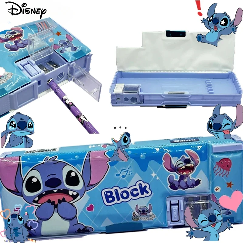 Disney Stitch Double-sided Pencil Sharpener Pencil Case Children's Learning Stationery Gifts for Children Disney Accessories