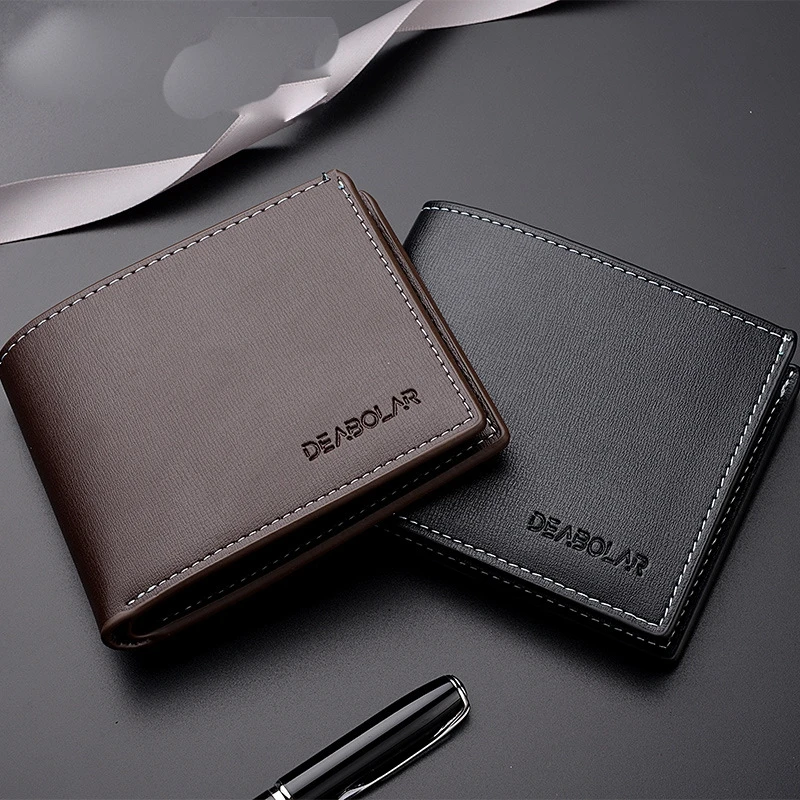 Fashion Men's Solid Color Horizontal Short Style Leather Wallet with Multiple Card Slots and A Clear ID Window for Students