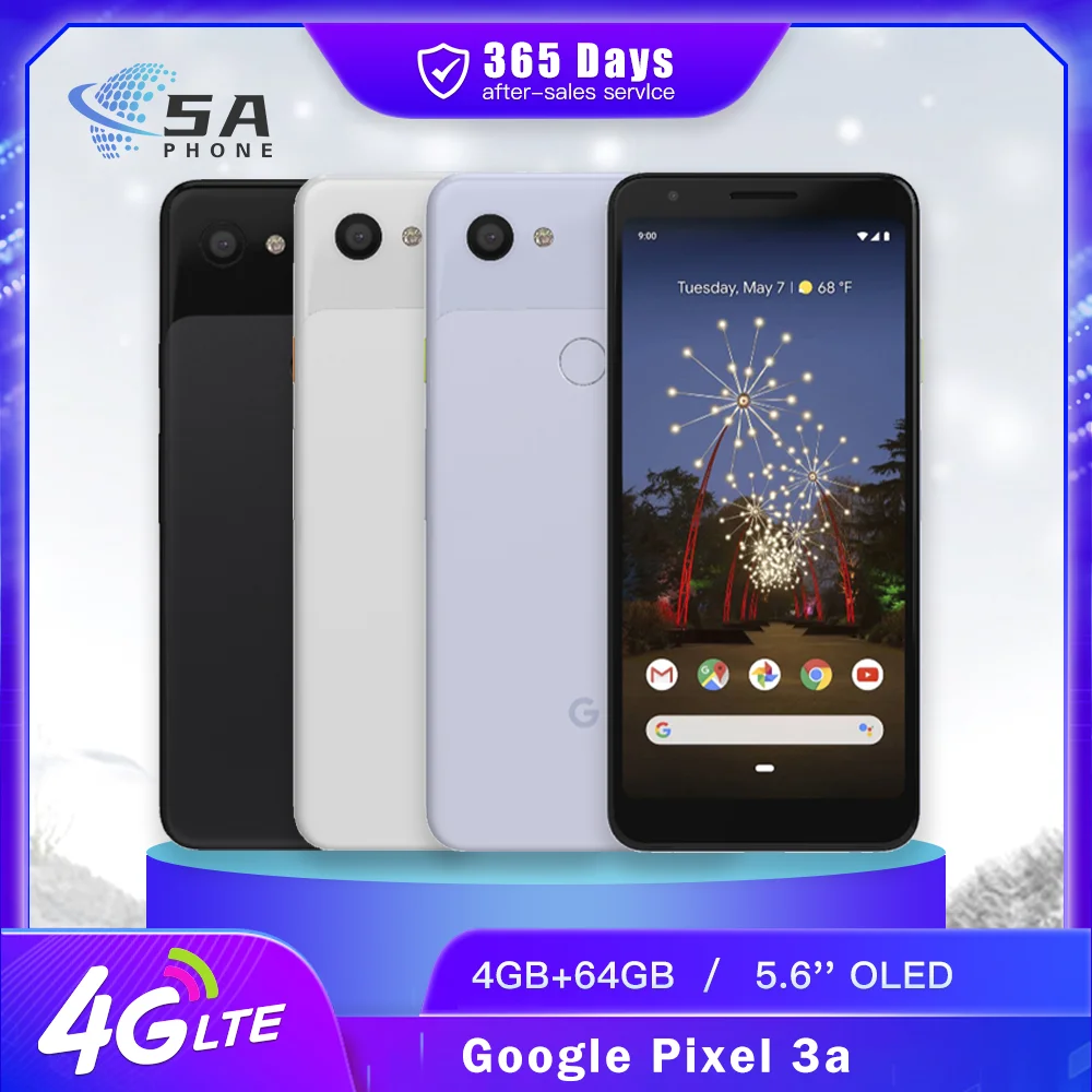 هاتف جوجل بيكسل 3a 4G الأصلي NFC 4GB + 64GB OLED شاشة 5.6 بوصة 12.2MP + 8MP Snapdragon 670 ثماني النواة هاتف ذكي