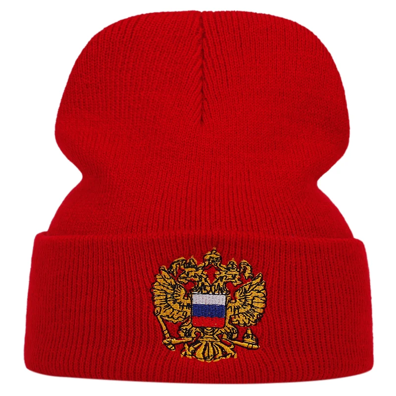 Unisex Russian Flag Pattern Embroidery Beanies Autumn Winter Warm Beanie Hat Caps for Women Men