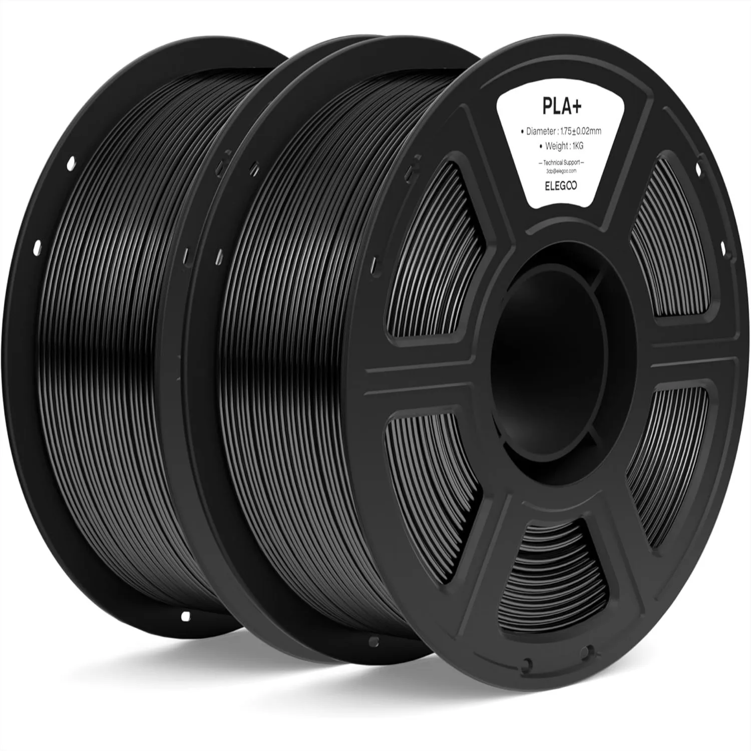 PLA+ Filament 1.75mm Black 2KG, High Toughness PLA Plus 3D Printer Filament Dimensional Accuracy +/-0.02mm, 2 Spools (2.2lbs)