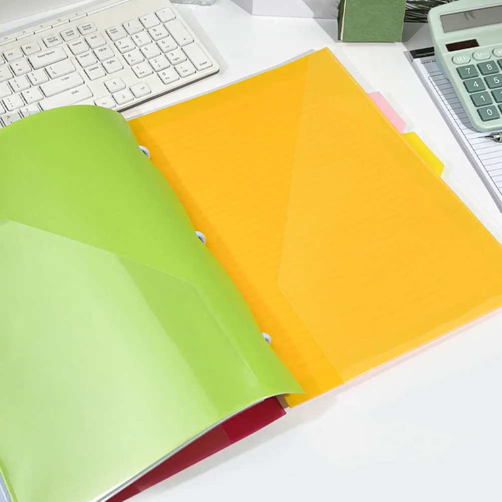 

5pcs Plastic 3 Hole Binder Sturdy Colorful Page Dual-Sided Pocket Folder For Office Multifunctional Three-Hole Index