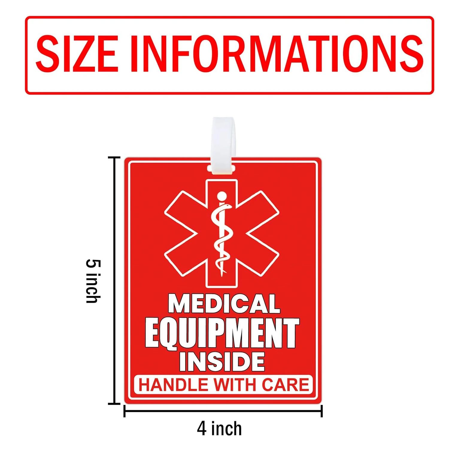 Équipement médical à l'intérieur de la carte d'étiquette, Fragys rouges, autocollants à l'intérieur de l'équipement médical, identification de l'équipement médical, étiquettes à bagages