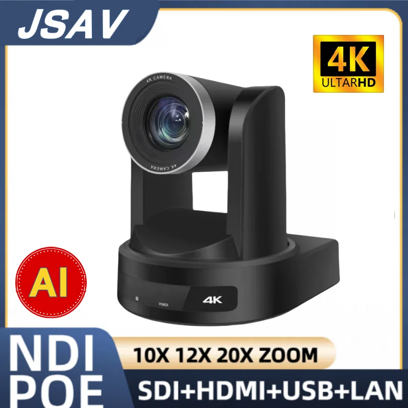 

JSAV Camera PTZ 4K with NDI|HX3, 20x Zoom, POE, AI Tracking, HDMI USB LAN SDI for Church Live Streaming Video Conference Youtube