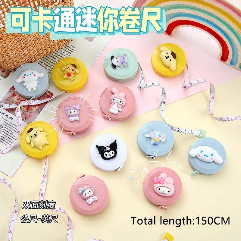 Sanrio Hello Kitty Anime Automatic Tape Measure Kuromi Mini 1.5 Meter Measuring Tape Household Tools Students Stationery Toys