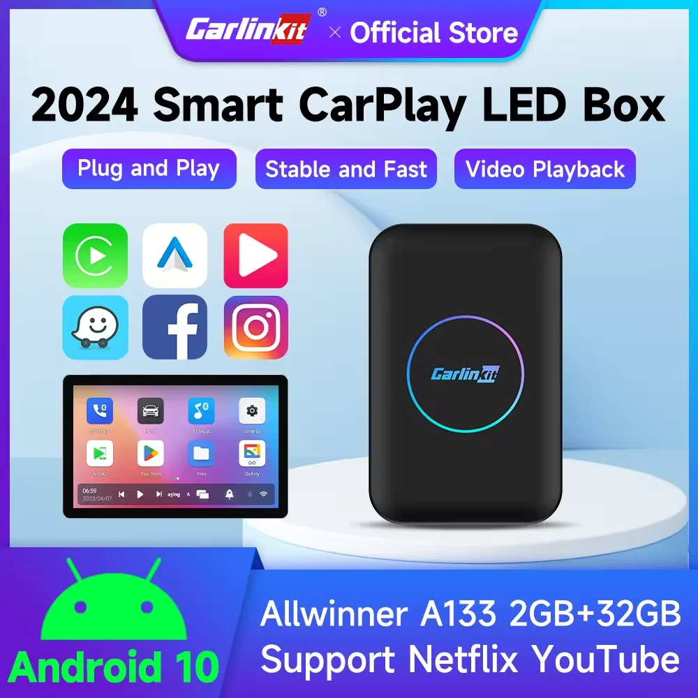 2024 CarlinKit Smart Mini CarPlay Ai Box 2G+32G Car Play TV Box LED For Netflix Wireless Android Auto CarPlay For CarPlay AA Car