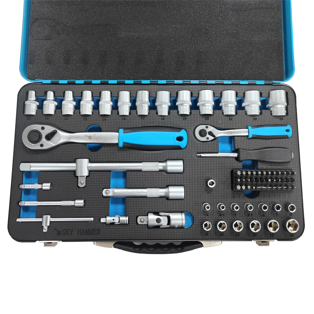 74Pcs Hand OEM Hard Case 1/2 Inch 1/4 Inch Ratchet Socket Wrench Tool Set Auto Repair Chromium-Vanadium Steel Material