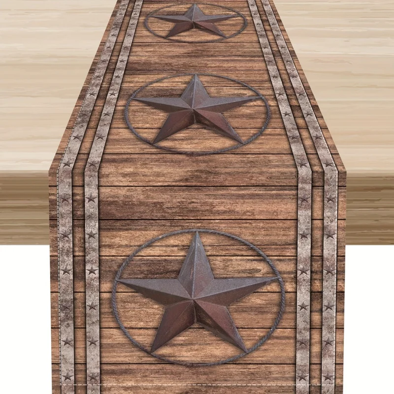 

VIKAMA Western Texas Star Table Runner Farmhouse Plank Design Table Runner Home Dining Table Decorative Table Runner