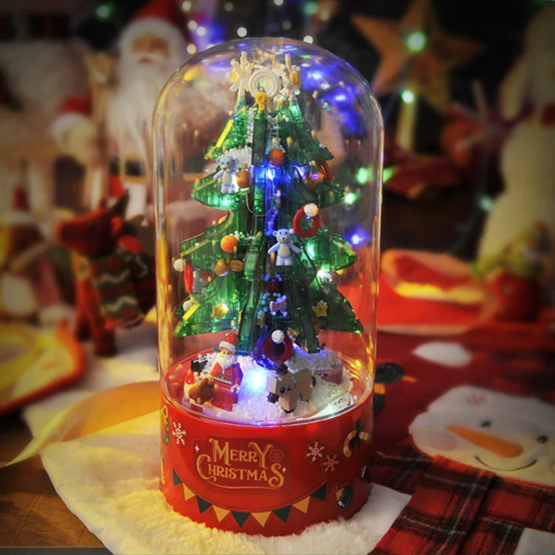 

Christmas Tree Rotating Music Box Building Blocks - Santa Claus Educational DIY Toy Christmas Present