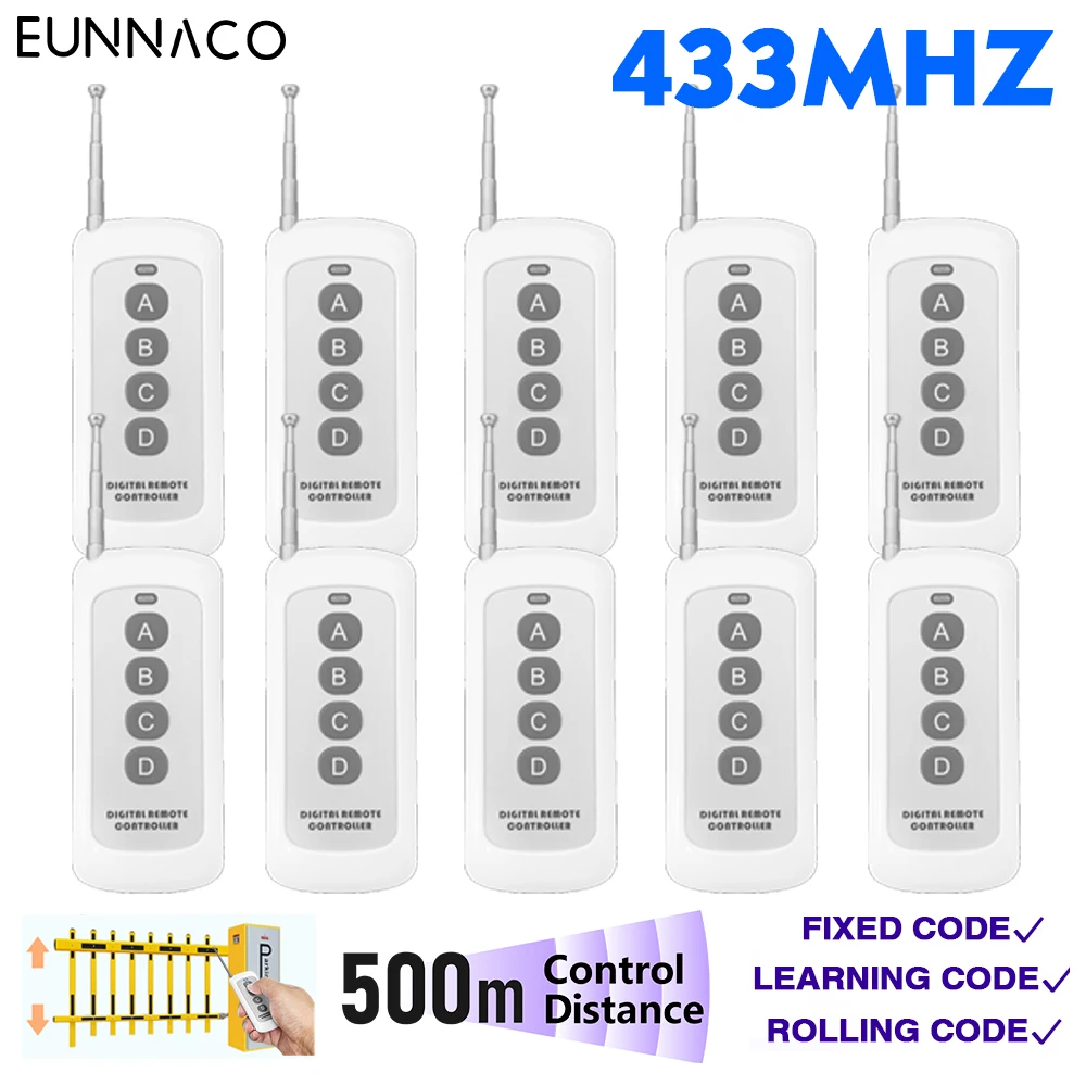 RF433MHz Universal Auto Copy Remote Control Electric Garage Door Opener Remote Controller Clone Cloning Code 4 Keys Transmitter
