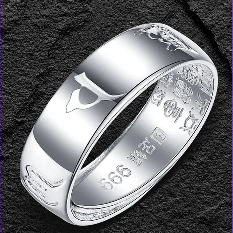 

【Внутренняя стена, резьба по соте благословениям】9, мужское кольцо из стерлингового серебра 999 пробы с мантрой из шести слов, одно кольцо из стерлингового серебра, регулируемое серебро