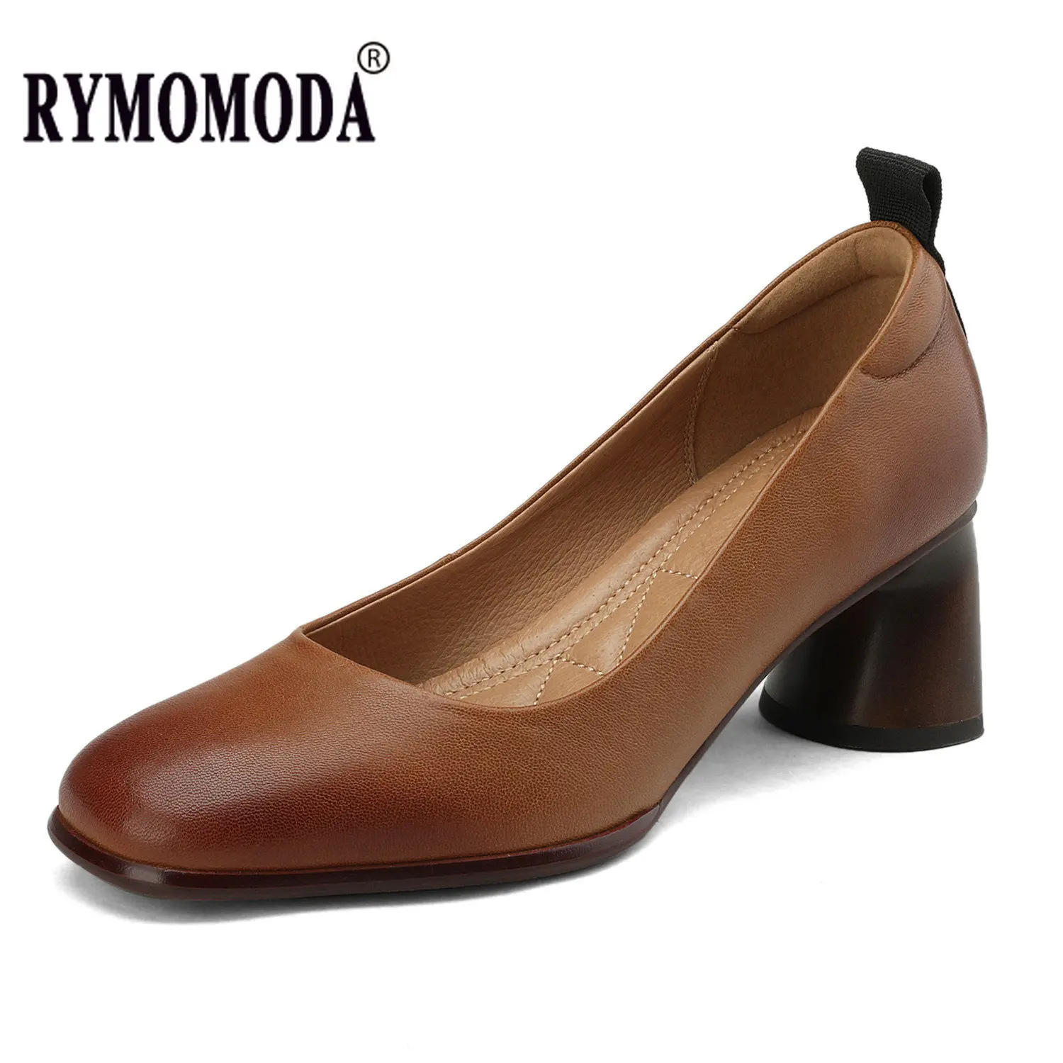 Women Pumps Luxury All Genuine Leather Medium Block Heel Handmade Quality Comfortable Breathable Female Shoes Big Size 41 42