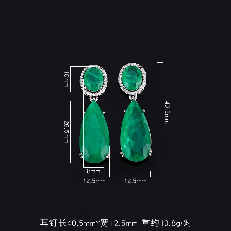 925 Silver Needle Retro Large Water Drop Earrings for Women Simulation Paraiba Tourmaline Emerald Wedding Big Earrings Jewelry