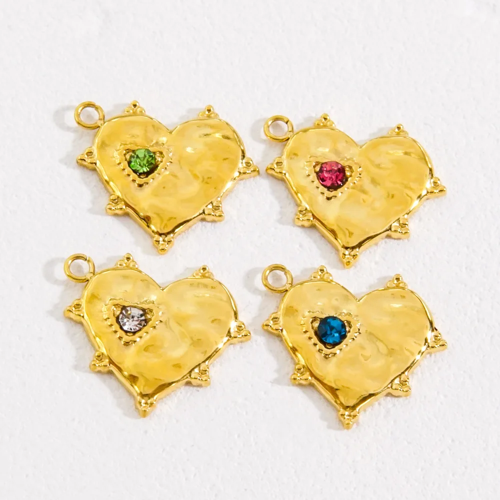 3Pcs Stainless Steel Irregular Heart Colorful Zircon Pendant Fine Polishing Charms for DIY Jewelry Necklace Accessories - view 6
