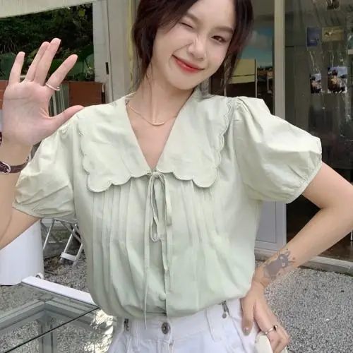 Small Niche Shirt Summer Chic New Design Short Sleeved Korean Style Fashionable Loose French Top Small Stature