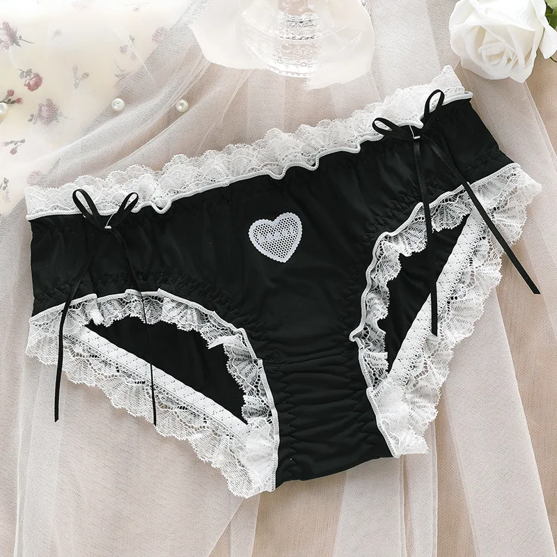 Japanese Style Soft Ice Silk Cute Lovely Sweety Lace Cotton Princess Cosplay Women Underwear Lolita Low Waist Breathable Panties