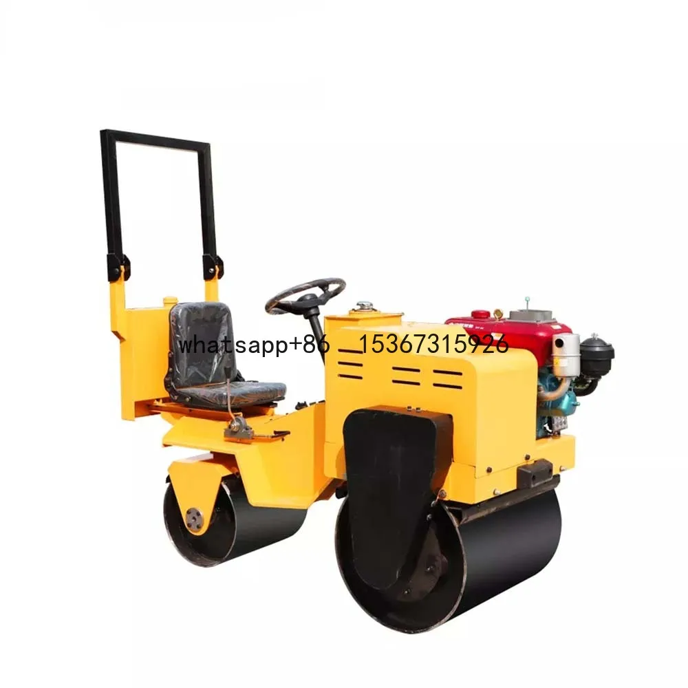 850kg Vibratory mini road compactor double drum ride on road roller for sale