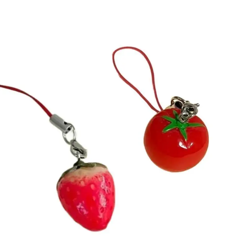 

31BB Playful Strawberries Tomato Smartphone Charm Pendant Phone Chain Add Personality to Devices for Female Users Daily