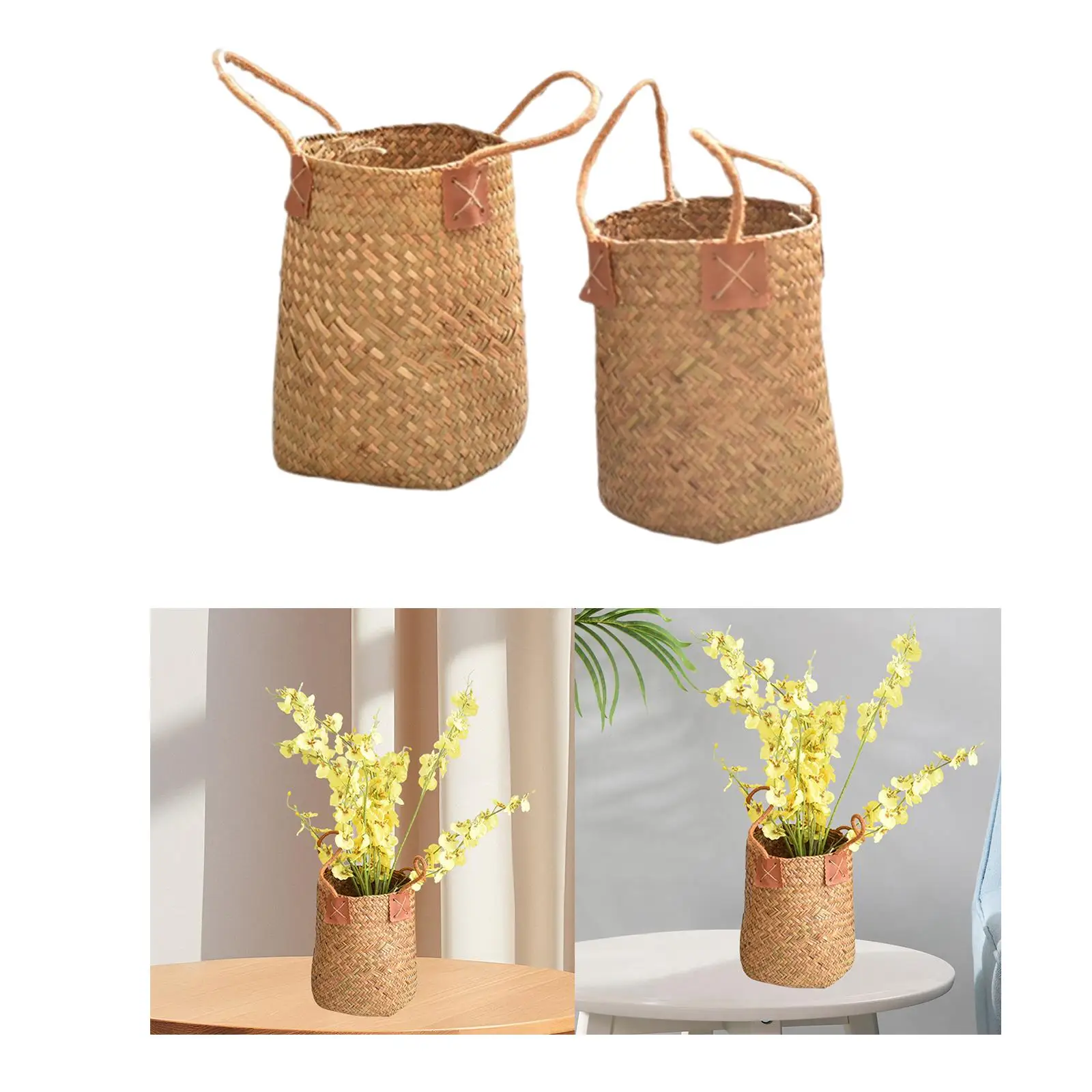 Woven Plant Basket Plant Container Ornament Home Decor Rustic Organizer Plant Pot for Balcony Farmhouse Garage Porch Bedroom