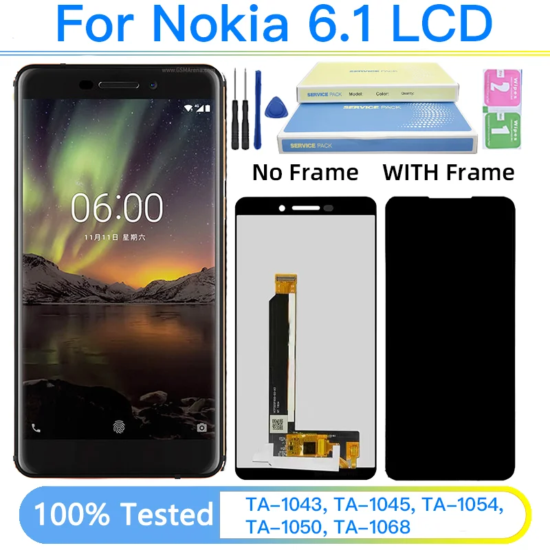 TA-1043, TA-1045, TA-1054, TA-1050, TA-1068 ЖК-дисплей премиум-класса для Nokia 6.1, сенсорный экран, панель дигитайзера в сборе