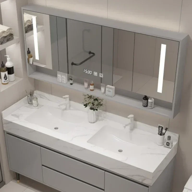 yu-1 Nordic Luxury Rock Plate Bathroom Cabinets Wall-mounted Storage Vanity Smart Mirror Cabinets Simple Furniture Arredo Bagno