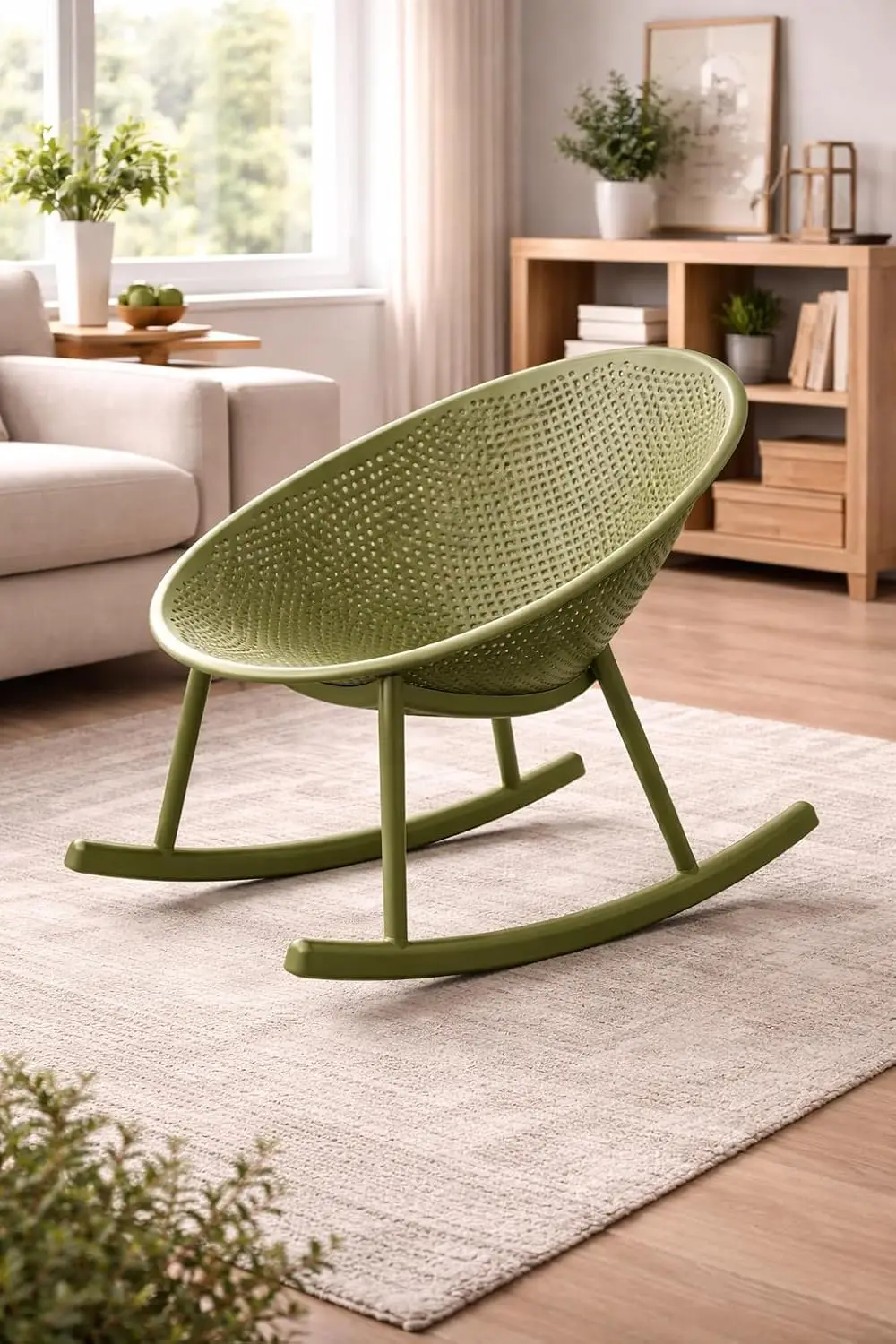 Set of 2 Patio Rocking Chairs, Oval Egg Shaped Lounge Rocker, All Weather Plastic, Modern Accent Side Chair