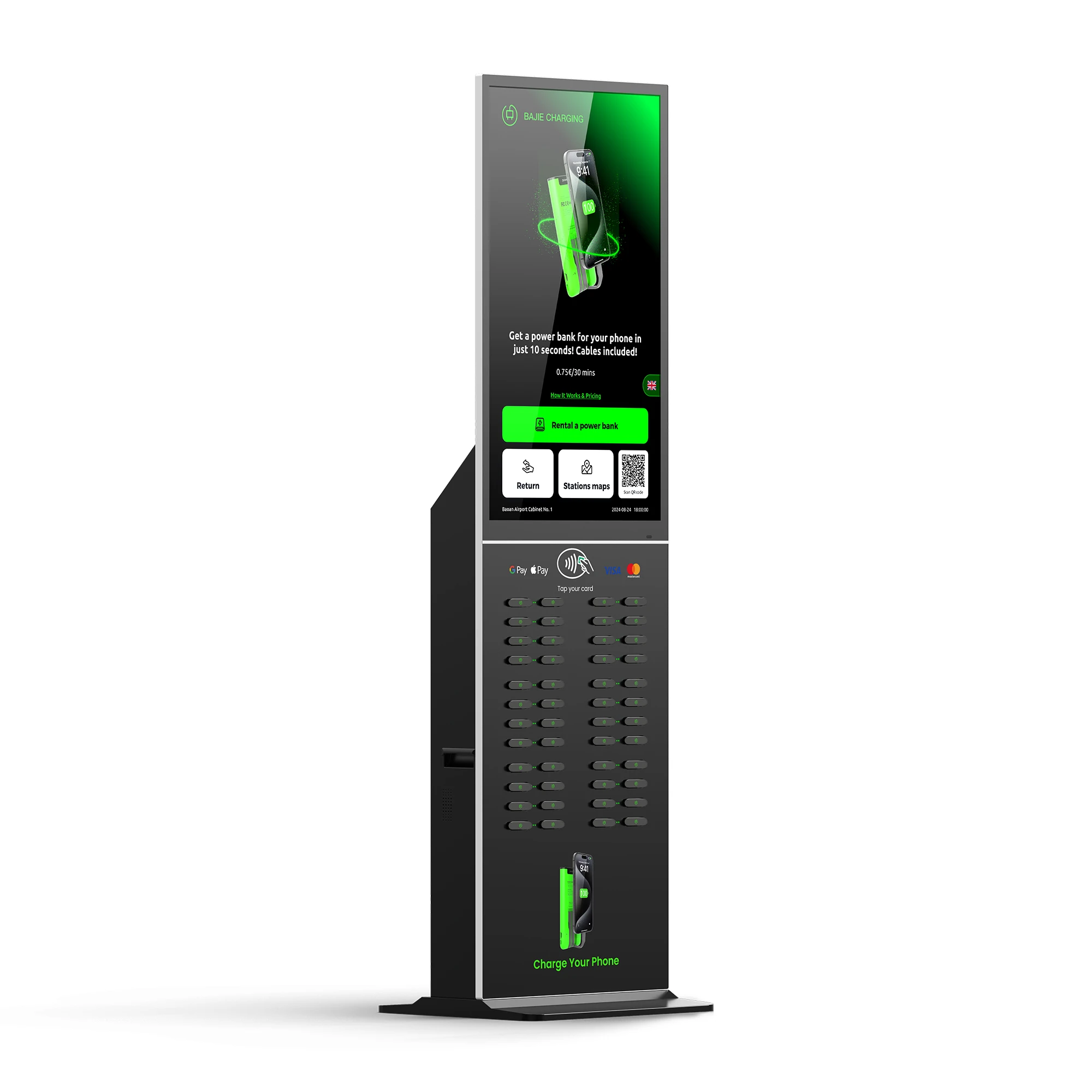 48 Slots 43-Inch Touchscreen 6000mAh 290W Solar-Powered -Compatible Power Bank Rental Station