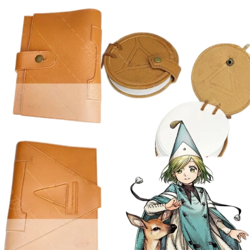 Atelier Of Witch Hat Coco Cosplay Magic Notebook Prop Book Cover & Round Notepad Set Faux Leather Vintage Camel Brown Color