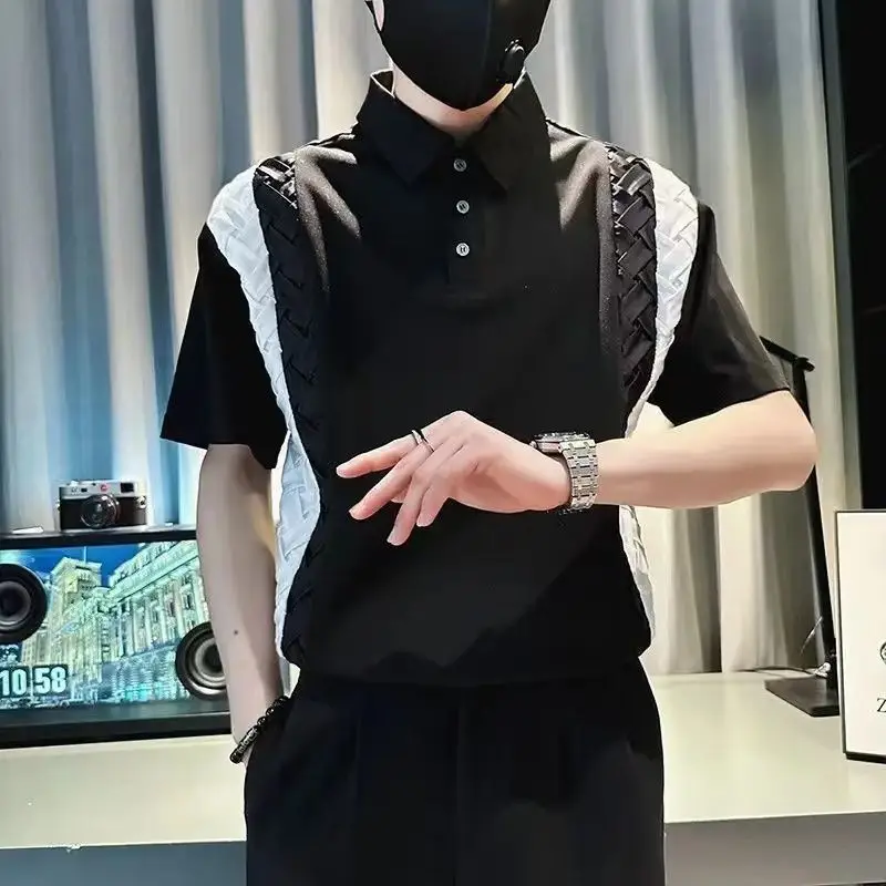 Polo de manga corta con botones de solapa para hombre, ropa informal, holgada, combina con todo, coreana, 2024