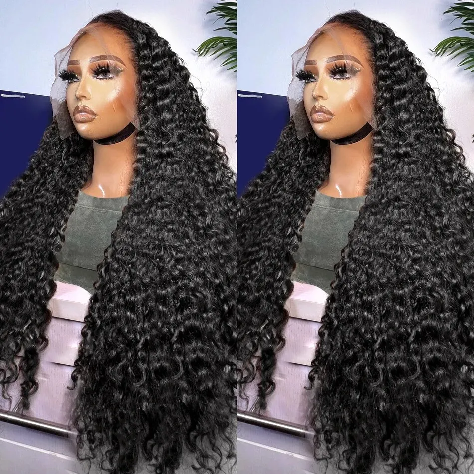 Brazilian 250 Density Deep Wave HD Lace Front Wig For Women 34 36 Inch Transparent 13x6 Loose Curly Frontal Human Hair Wig