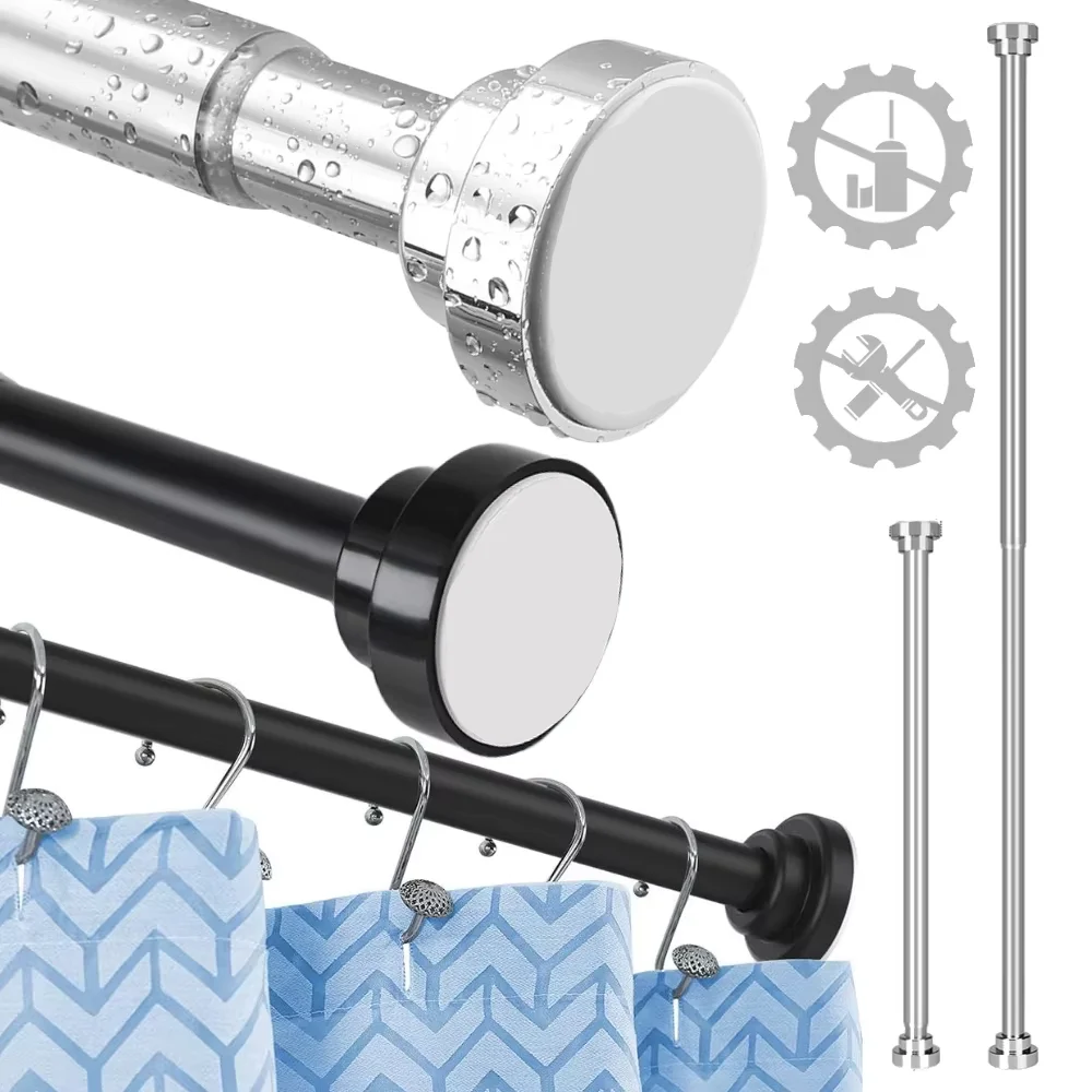 Varilla de cortina ajustable de 50-260CM, poste de cortina de ducha telescópico sin perforación para balcón, baño, armario, tendedero de ropa