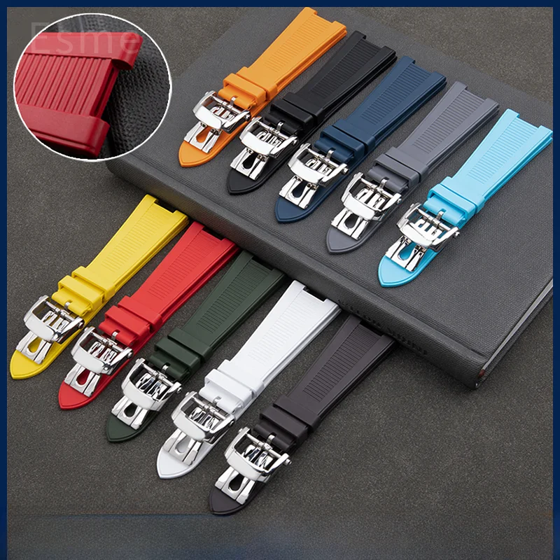 For Patek Philippe Fluororubber Watchbands Nautilus Series 5711/5712/5726/5980 Original Watch Strap Groove 25x13mm