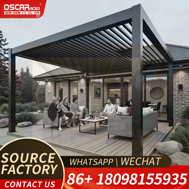 3x5 Outdoor Bioclimatic Aluminum Structure with Motorized Louvers Frameless Sliding Glass Enclosure for Gardens Patios Backyards