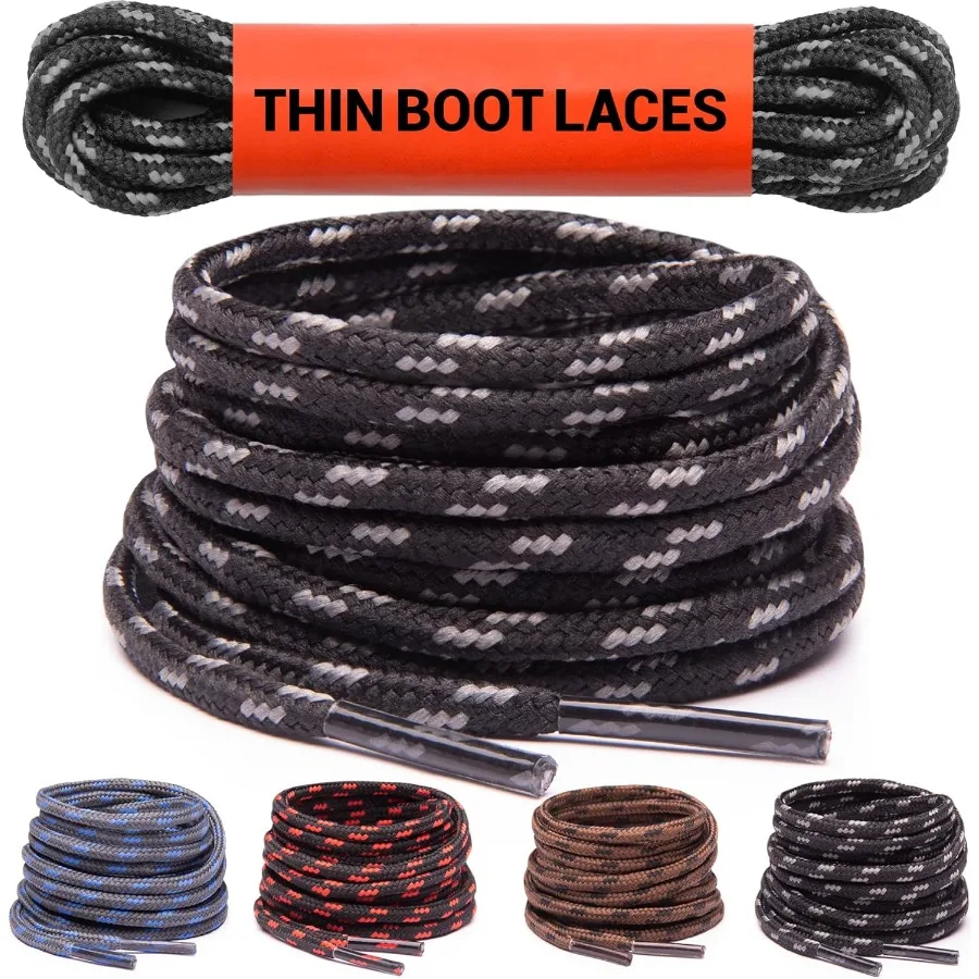 أربطة أحذية دائرية رفيعة لأحذية العمل وأحذية المشي لمسافات طويلة [1 ص] قطر عالي التحمل بقطر 1/8 بوصة