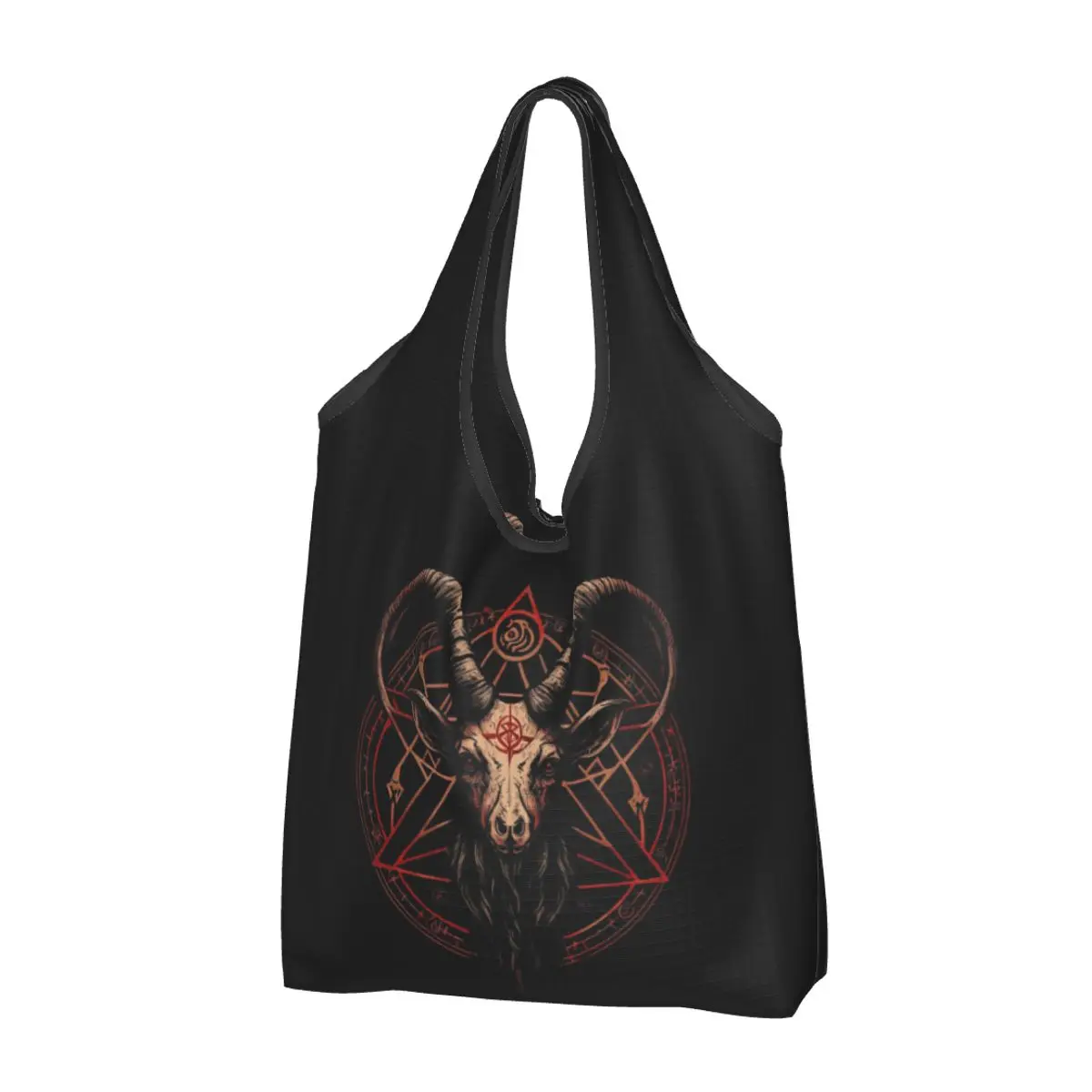 Occult Satanic Baphomet Goat In Pentagram Portable Tote Shopping Bags Foldable Shopper Bag Grocery Handbag Shoulder Bag