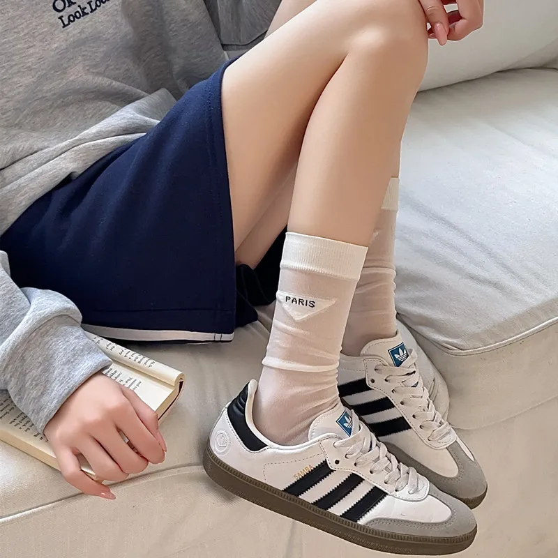 

Kave Trendy Breathable Designer Letter Socks for Women Transparent Mesh Socks See-through Beautiful Legs Pile Socks