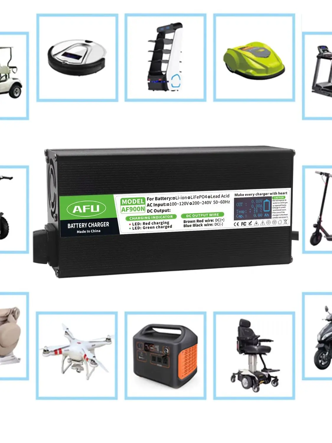 14,6V 30A LiFePO4 Batterieladegerät mit OLED-Display Smart-Ladegerät für 4S 12,8V 14,4V LiFePO4 Batterie Aluminiumgehäuse Schnellladegerät