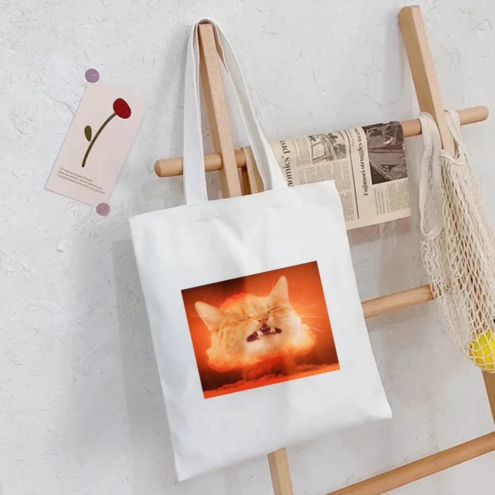 

Retro Star Eyed Cat Print Canvas Tote Bag, Women Shoulder Bag, Funny Pet Handbag for Casual and Trendy Looks