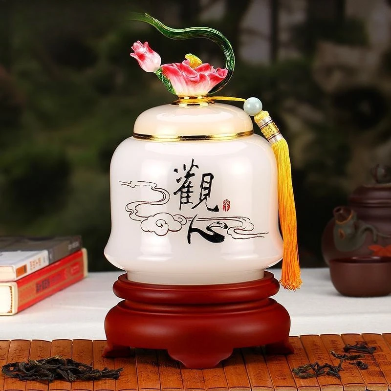 High-end jade handicrafts tea cans business opening gifts home decoration company living room entrance