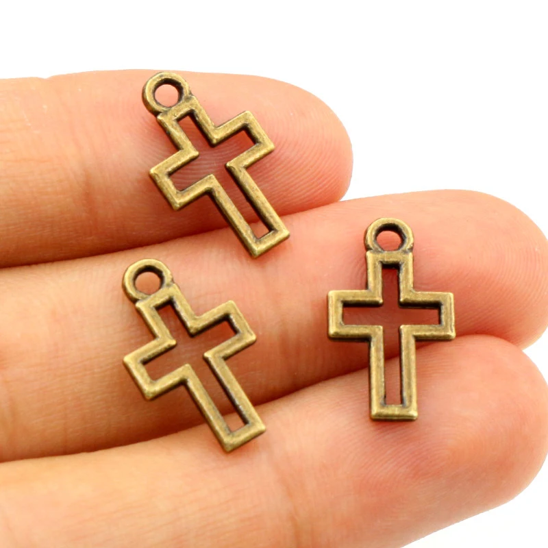 40pcs Charms Hollow Lovely Cross 17x10mm Bronze Antique Silver Color Pendants DIY Making Findings Handmade Tibetan Jewelry