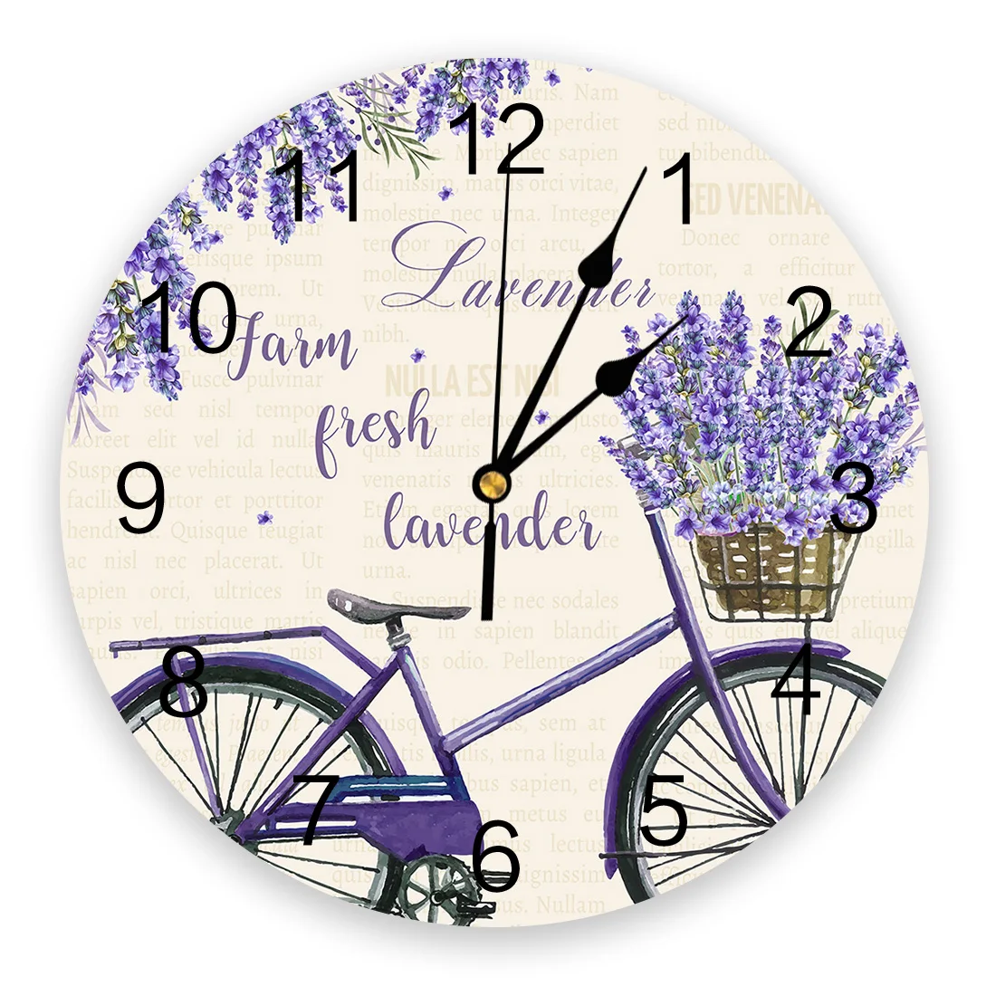 Farm Purple Fresh Flower Lavender Bicycle Living Room Clock Wall Round Clocks Decor Home Bedroom Kitchen Decoration Wall Clocks