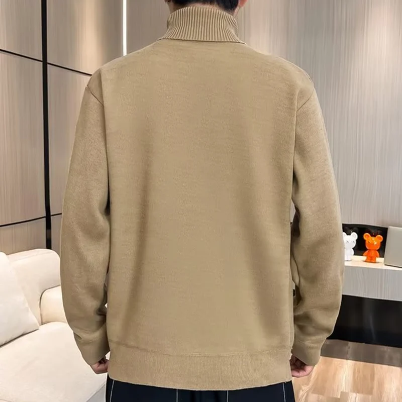 Winter New Men\'s Stacked High Collar Colorful Sweaters Daily Versatile Pullovers Plush Thicken Basic Long Sleeve Clothes Male