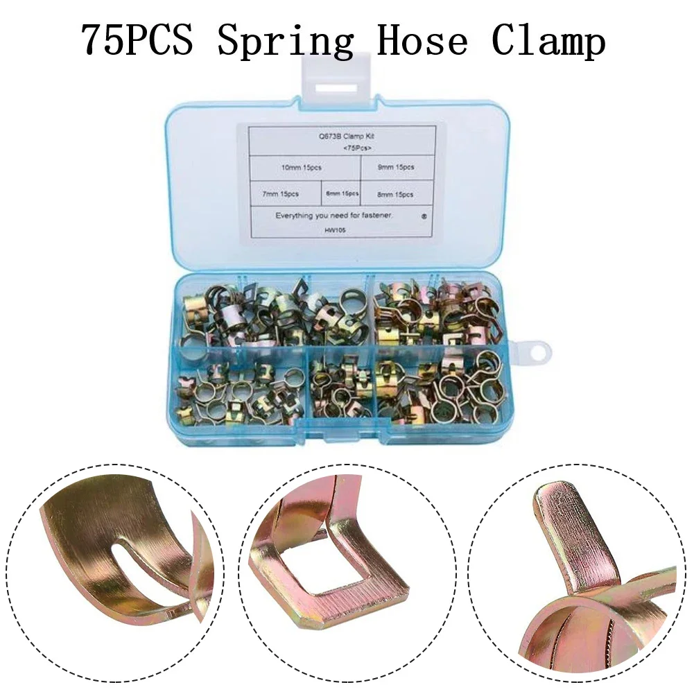 Oil Water Hose Spring Clip Clamp Spare Fuel Oil Water Galvanized Set Spring Steel 75PCS Hose Clip High Quality
