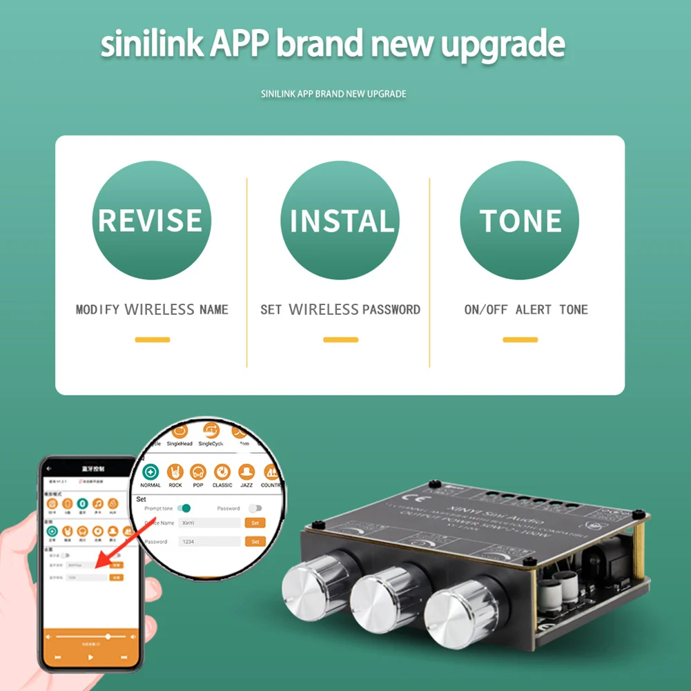 Amplificador inalámbrico de 100 canales, Control por aplicación de XY-E100L, 50Wx2 + 2,1 W, módulo de Subwoofer