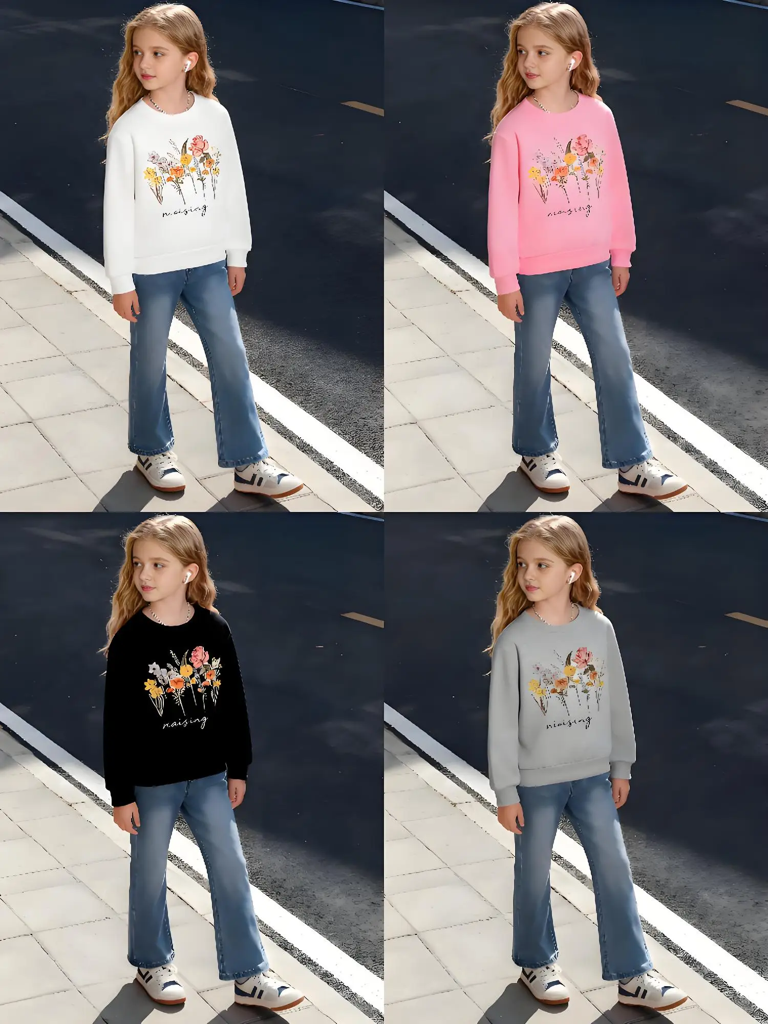 

Толстовка с круглым вырезом для девочек — Радуга с цветочным принтом и принтом «Выбелая доброта», повседневный топ с длинными рукавами в наличии 4 цветах