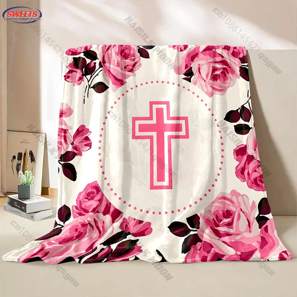 Floral Pink Cross Blanket Design Multiple sizes kid's and adults' bedroom living room sofa decor blanket, Exquisite gift