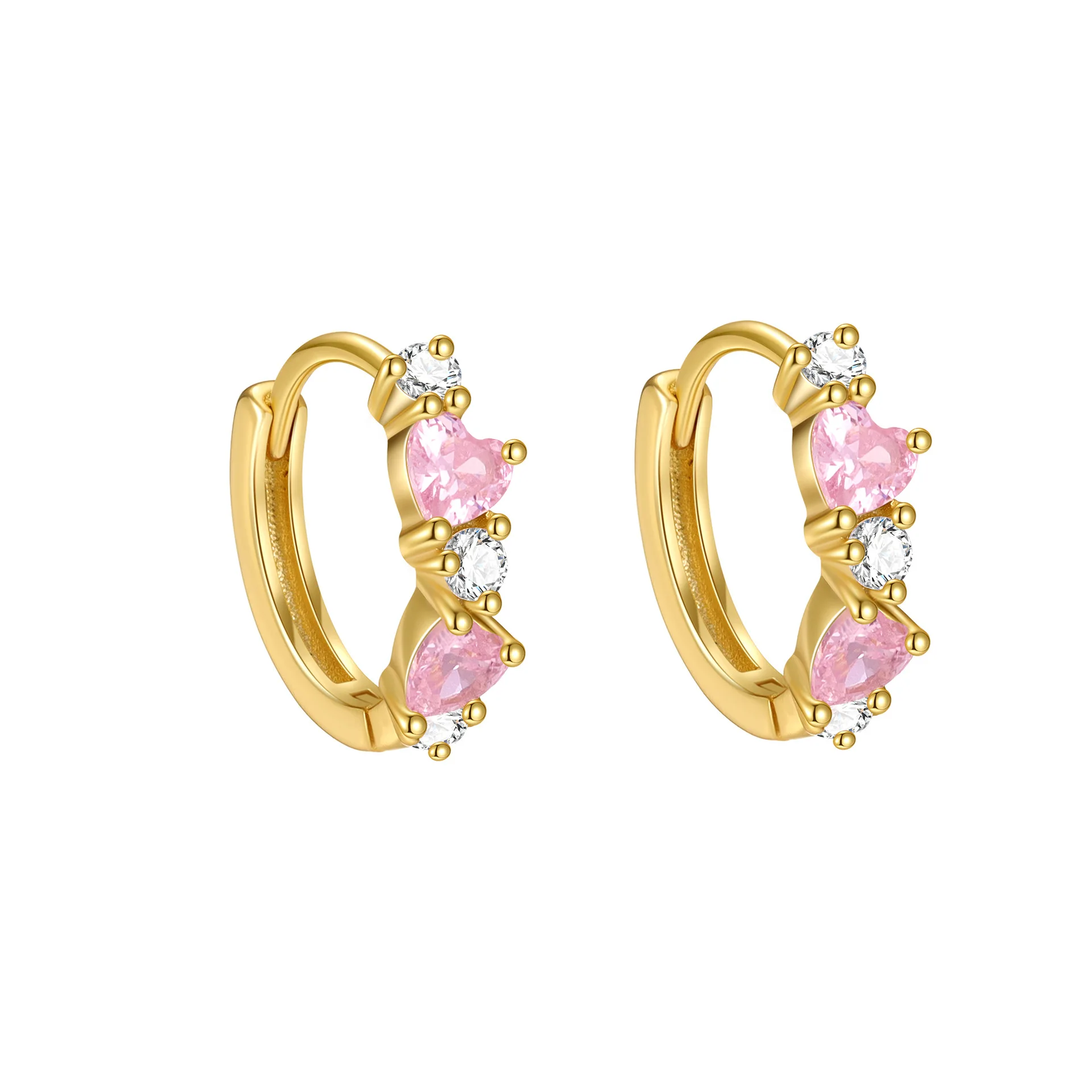 925 فضة القلب تشيكوسلوفاكيا هوب أقراط للنساء لذيذ مطلية بالذهب الزركون Huggie الأطواق هيبوالرجينيك لطيف مجوهرات