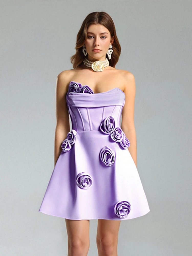 

2025 new arrivals graduation party dress for ladies 3d floral short bandage dress high quality Cocktail Club dresses