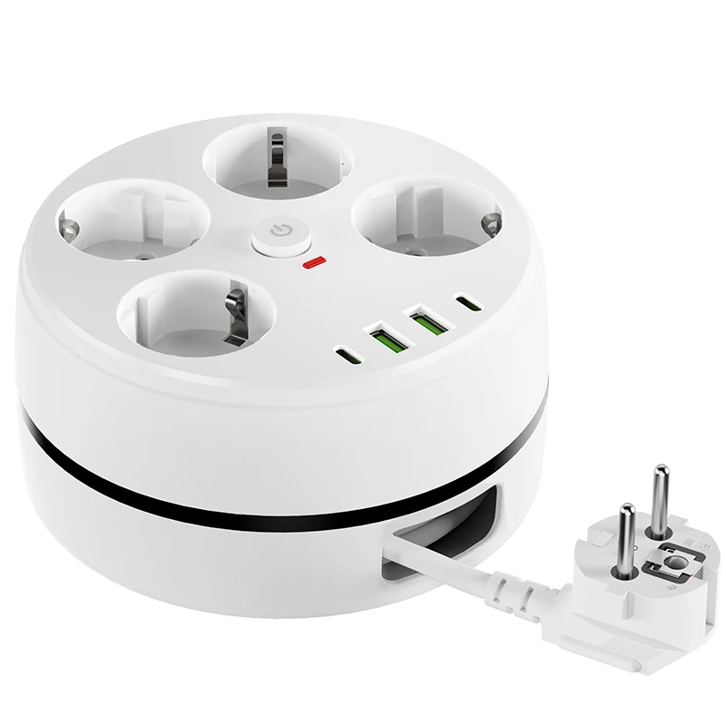 Power Strip Wall Socket Extender with 2 Meter Extension Line 4 AC Outlets 2 USB Ports And 2 Type C 8-in-1 EU Plug Charger Switch image 6